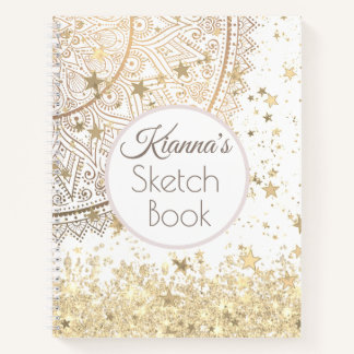 Gold Lotus Mandala mit Gold Stars Glitzer Notizbuch