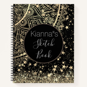 Gold Lotus Mandala mit Gold Stars Sketch Notizbuch