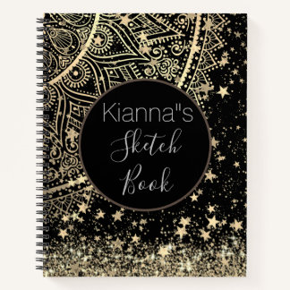 Gold Lotus Mandala mit Gold Stars Sketch Notizbuch