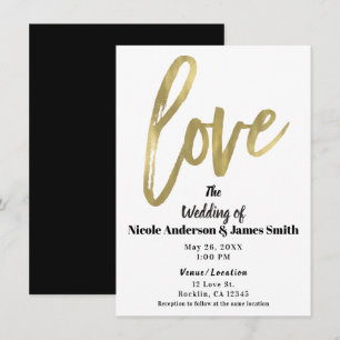 Gold LOVE Moderne Pinsel-Schrift Hochzeit Einladung
