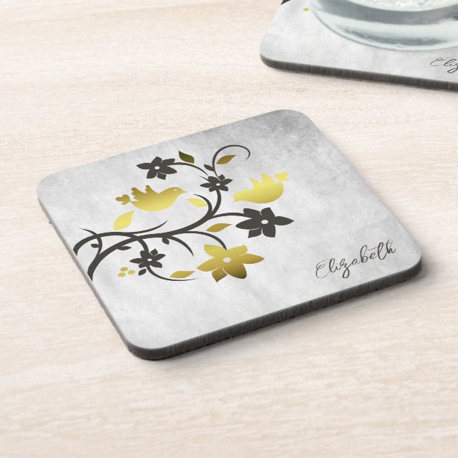 Gold Lovebirds Getränke Coaster Getränkeuntersetzer (Linke Seite)