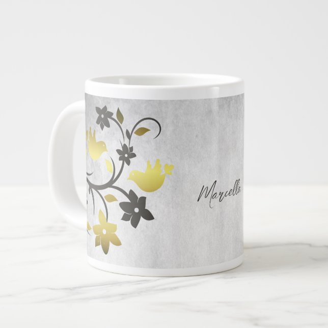 Gold Lovebirds Personalisierte Riesenkaffee Tasse (Vorderseite Links)