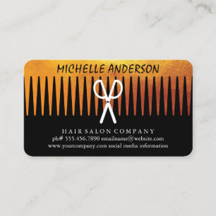 Gold Luxe Comb Scissors Hair Stylist Visitenkarte