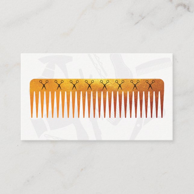 Gold Luxe Comb Shears Hair Stylist Ernennung Terminkarte (Vorderseite)