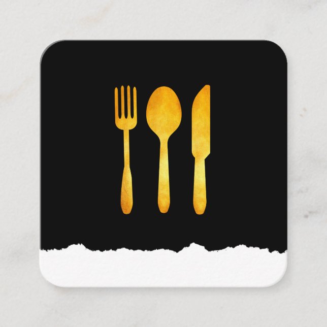 Gold Luxe Food Utensils Quadratische Visitenkarte (Vorderseite)