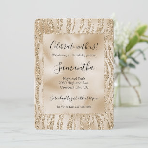 Gold Luxe Glitter Zebradruck Sweet 16 Einladung