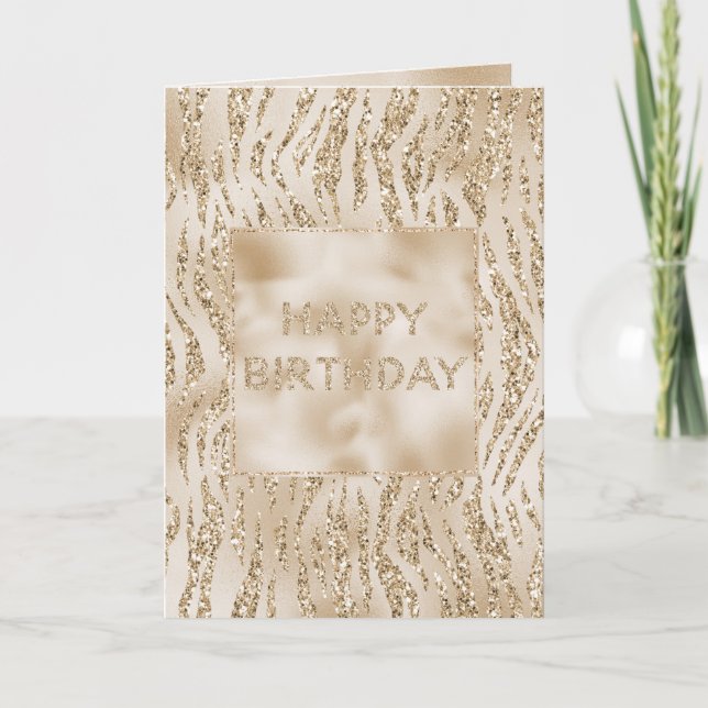 Gold Luxe Glitzer Zebra Print Birthday Karte (Vorderseite)