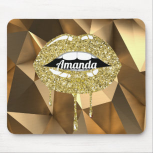 Gold Luxury Beauty Glitzer Tropfen Tropfen Lippen Mousepad