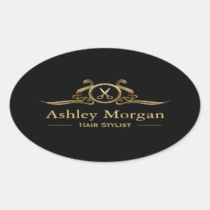 Gold Luxury Beauty Salon Haar Cut Schere Logo Ovaler Aufkleber
