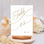 Gold Luxury Calligraphy Wedding Number 5, Tischnummer<br><div class="desc">Tabelle 5. Bitte Karo alle verfügbaren Nummern. | Luxuriöse und elegante Wirble Kalligraphie Hochzeit Tischnummer mit Ihren Initialen. Für eine weiter gehende Anpassung dieses Designs klicken Sie bitte auf den BUTTON BLAU DESIGN TOOL oben!</div>
