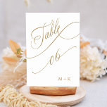 Gold Luxury Calligraphy Wedding Number 6, Tischnummer<br><div class="desc">Tabelle 6. Bitte Karo alle verfügbaren Nummern. | Luxuriöse und elegante Wirble Kalligraphie Hochzeit Tischnummer mit Ihren Initialen. Für eine weiter gehende Anpassung dieses Designs klicken Sie bitte auf den BUTTON BLAU DESIGN TOOL oben!</div>