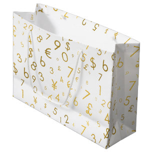 Gold Luxury Numbers & Currency Symbols Muster Große Geschenktüte