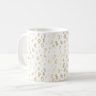Gold Luxury Numbers & Currency Symbols Muster Kaffeetasse