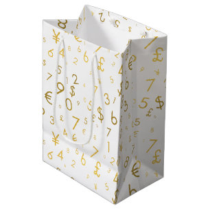 Gold Luxury Numbers & Currency Symbols Muster Mittlere Geschenktüte