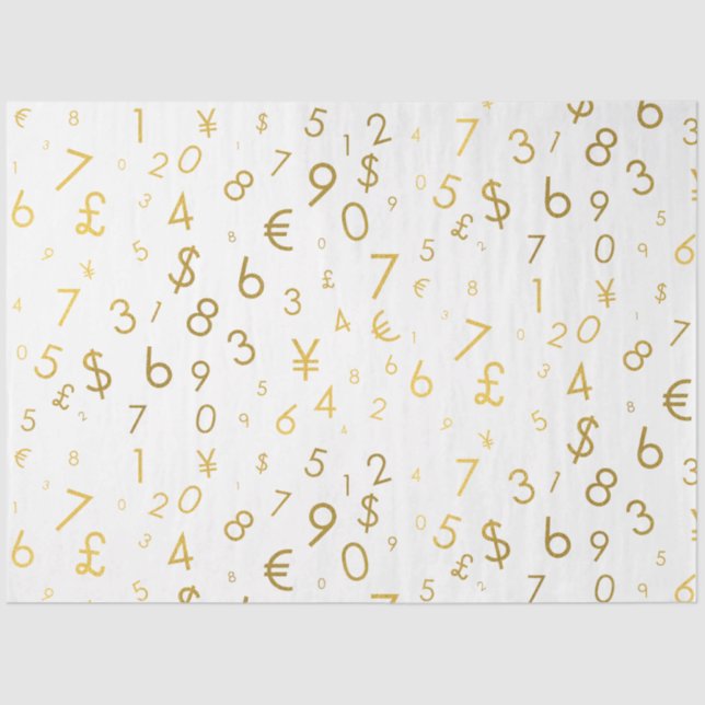 Gold Luxury Numbers & Currency Symbols Muster Seidenpapier (Vorderseite)