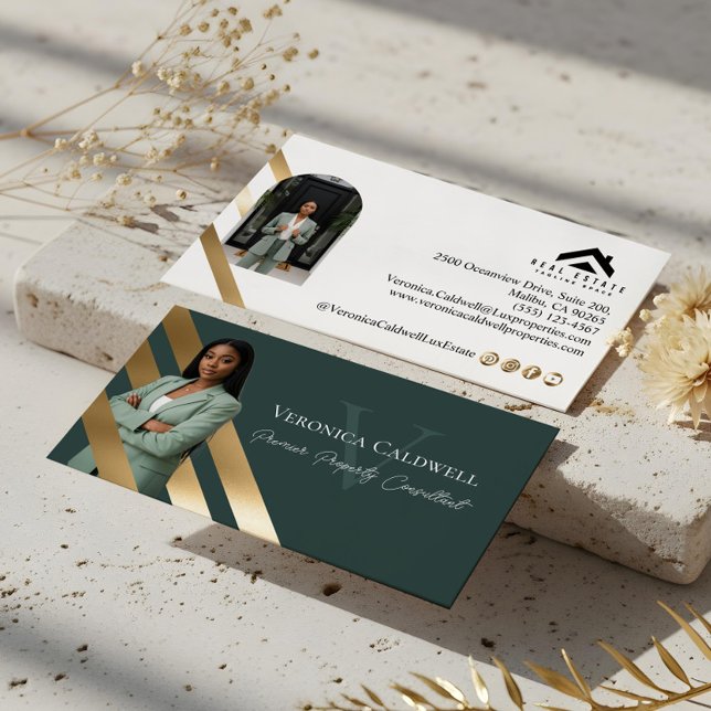 Gold Luxury Real Estate Agent Photo Monogram Luxe Visitenkarte (Gold Luxury Real Estate Agent Photo Monogram Luxe Business Card)