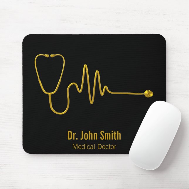 Gold Luxury Stethoscope ECG Wave EKG Line Medical Mousepad (Mit Mouse)