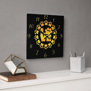 Gold Luxus Dekoration Hundepfote glänzender Aufdru Quadratische Wanduhr