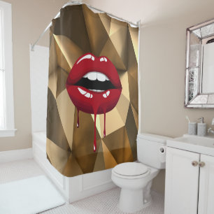 Gold Luxus Schönheit Glamour Rot tropfende Lippen Duschvorhang