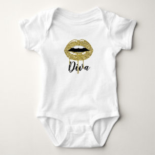 Gold Luxus Schönheit Glitter Tropfen tropfende Lip Baby Strampler