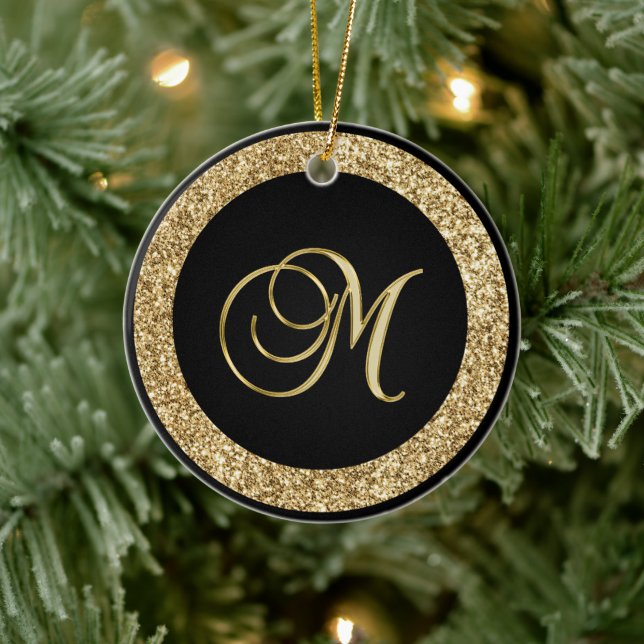 Gold M Monogramm Keramik Ornament (Baum)