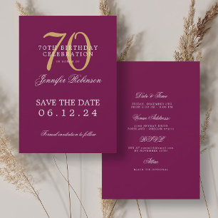 Gold Magenta 70. Geburtstag Save the Date Details Einladung