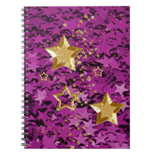 Gold & Magenta Glitzer Stars Spiral Notebook Notizblock