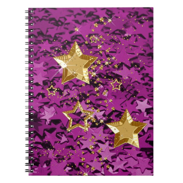 Gold & Magenta Glitzer Stars Spiral Notebook Notizblock (Vorderseite)