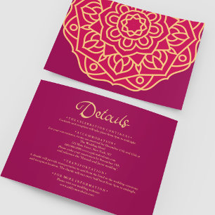 Gold Magenta Mandala Indian Wedding Details Begleitkarte