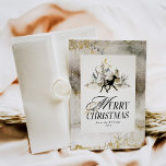 Gold Magic Forest Floral Foto Weihnachten<br><div class="desc">Die Weihnachtskarte des Schwarzwaldes ist eine festliche und bezaubernde Möglichkeit, Ihren Freunden und der Familie während der Ferienzeit herzliche Fotos zu schenken. Die Karte zeichnet sich durch eine atemberaubende Kombination aus Schwarz und Gold aus und schafft eine elegante und magische Atmosphäre, die an ein Winterwunderland erinnert. Der Hintergrund der Karte...</div>