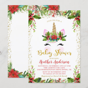 Gold Magical Christmas Unicorn Kinderdusche Einladung