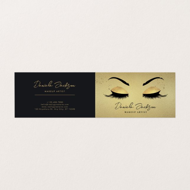 Gold Makeup Artist Beauty Falted Business Card Visitenkarten (Außenseite Aufgefaltet)