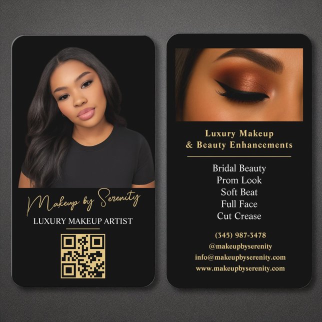 Gold Makeup Artist QR Code Luxury Black Beauty Visitenkarte (Von Creator hochgeladen)