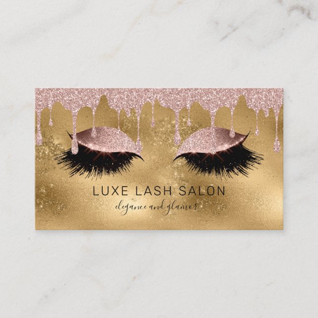 Gold Makeup Künstler Lashes Pink Glitzer Rose Gold Visitenkarte (Vorderseite)
