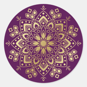 Gold Mandala auf Lila Umschlag Aufklebern Stickers