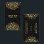 Gold Mandala auf schwarzem Damast Hintergrund Visitenkarte<br><div class="desc">Bild eines schwarz-dunkelgrauen Vintagen Damaskus monochromen Hintergrund mit einer verzierten Goldmandala und modernen,  in Gold übersetzten Text.</div>