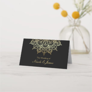 Gold Mandala Black Chic Hochzeit Moderner Tischsit Platzkarte