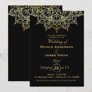 Gold Mandala Black Chic Moderne Elegante Hochzeit Einladung