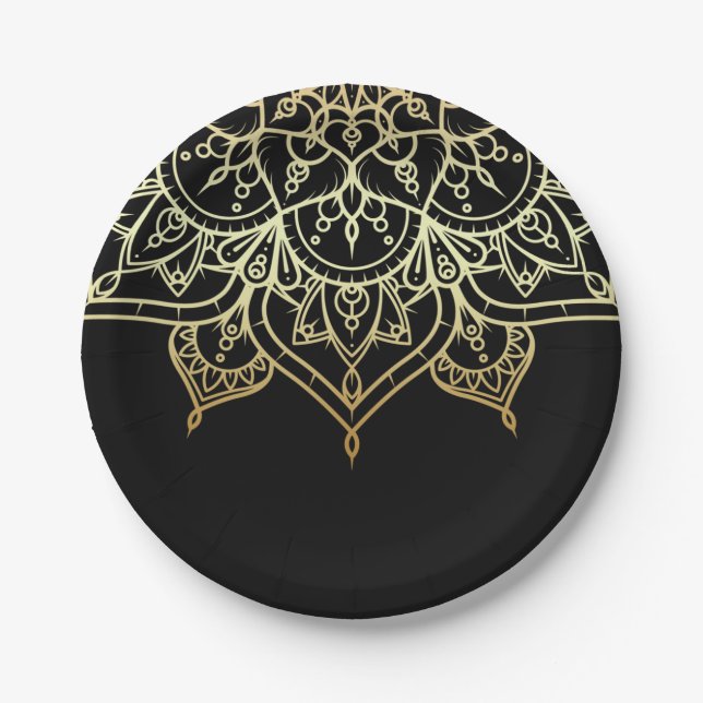 Gold Mandala Black Chic Modernes Glam Party Pappteller (Vorderseite)