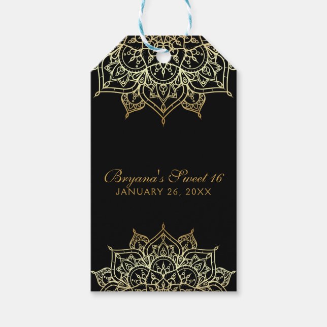 Gold Mandala Black Glam Moderne Gastgeschenk Hochz Geschenkanhänger (Vorderseite)