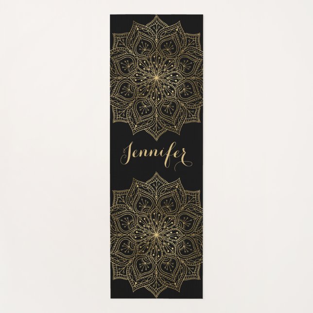 Gold Mandala Blume Individuelle Name Black Yoga Ma Yogamatte (Vorderseite)