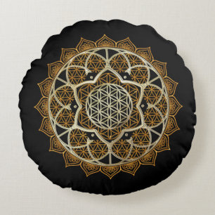 Gold Mandala Blume Lebensmeditation Pillow Rundes Kissen