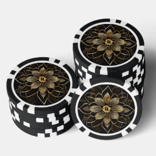 Gold Mandala Blumen Schwarz Elegantes Monogramm An Pokerchips