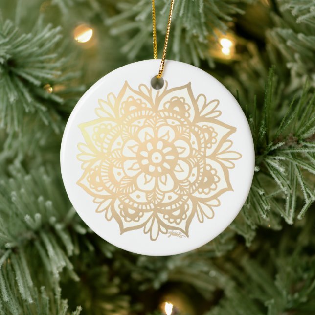 Gold Mandala Boho Chic Blume Keramik Ornament (Baum)
