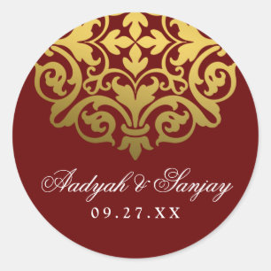 Gold Mandala Burgundy Red Wedding Umschlag Aufkleb Runder Aufkleber