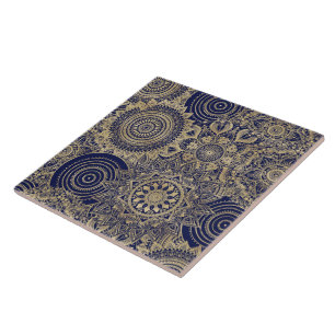 Gold Mandala Collection Blue Design Fliese