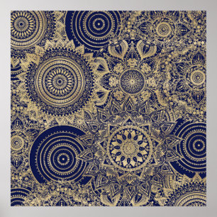 Gold Mandala Collection Blue Design Poster