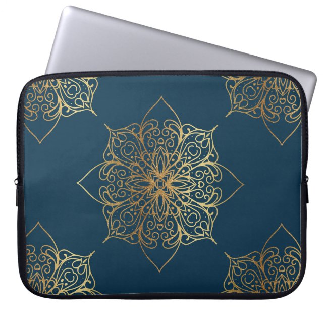 Gold Mandala Damask Muster Laptopschutzhülle (Vorderseite)