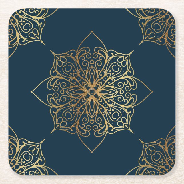 Gold Mandala Damask Muster Rechteckiger Pappuntersetzer (Vorderseite)