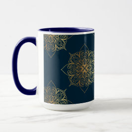 Gold Mandala Damask Muster und Monogram Tasse